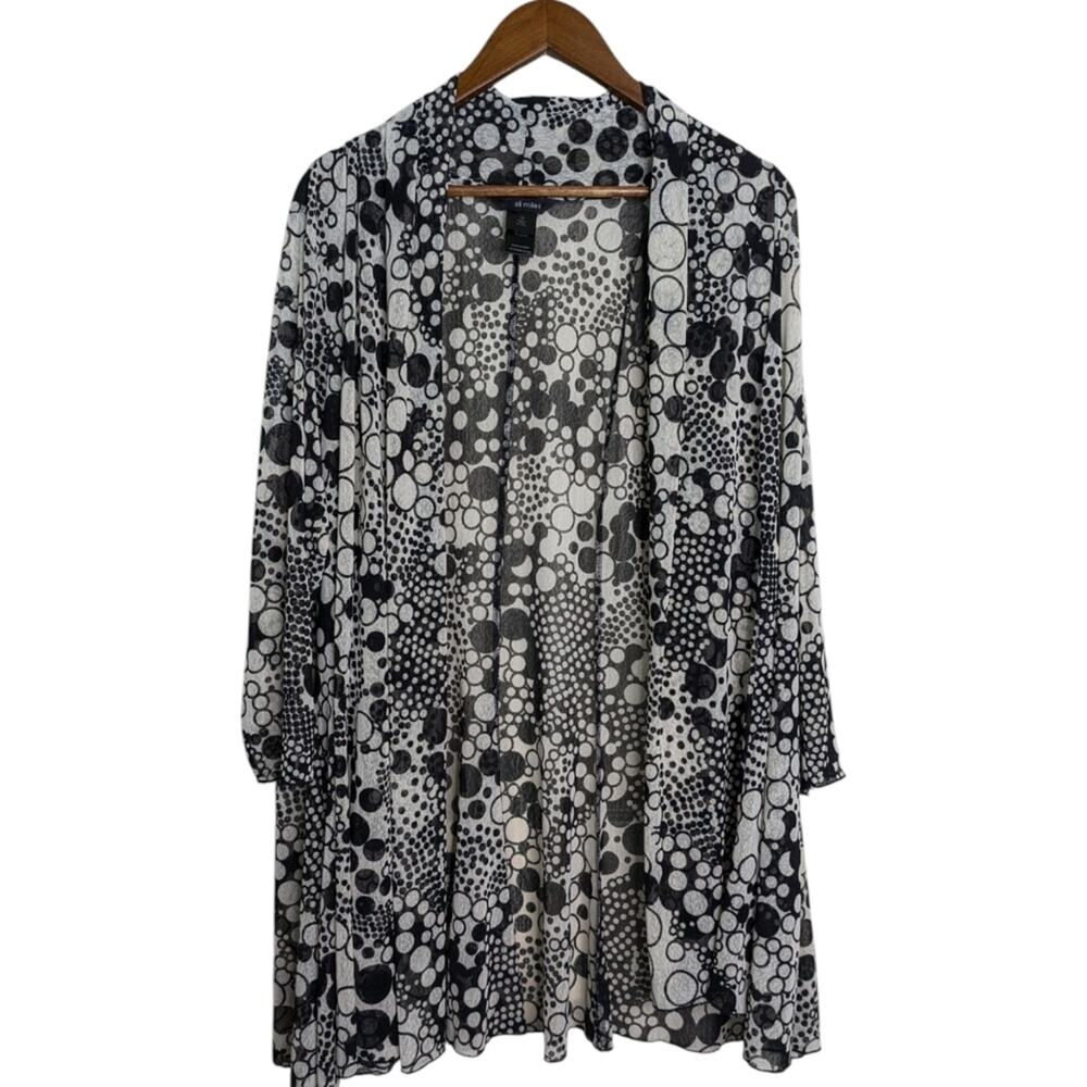Ali Miles Sheer Mesh Polka Dot Cardigan Topper 1X Open Front Draped Lagenlook